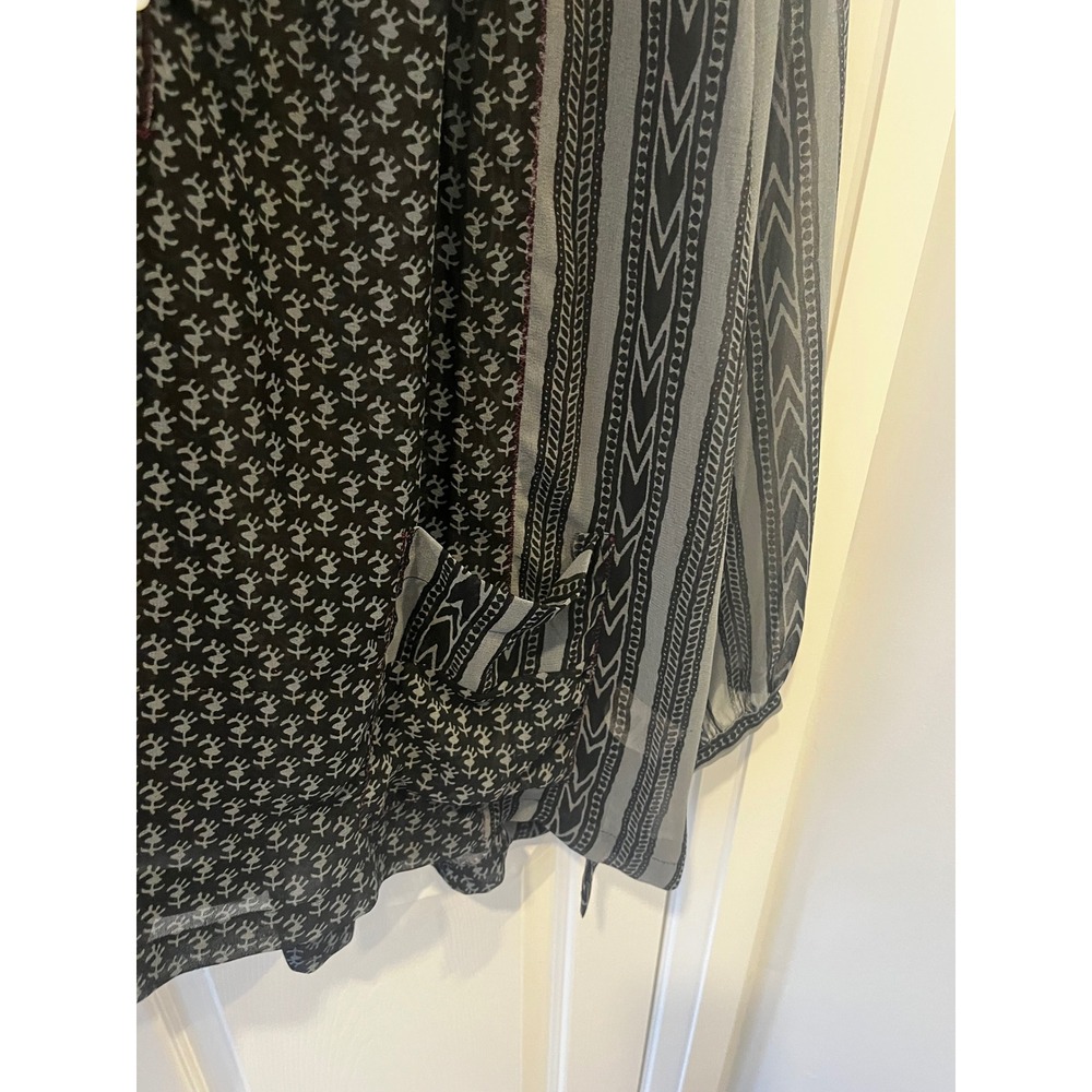 Free People Black Patterned Beaded Tunic Top Long Sleeve Women Medium Sheer Boho - Picture 8 of 14